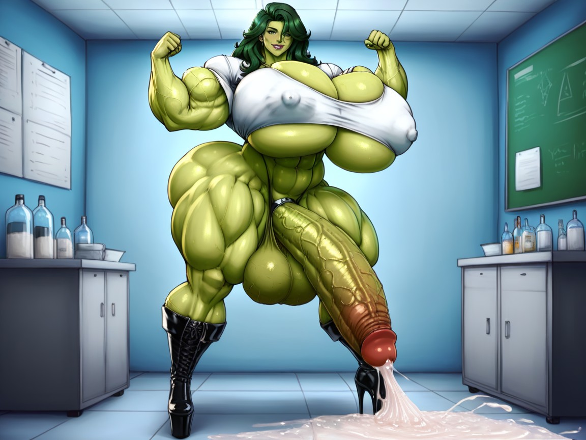 She Hulk, Form Fitting Clothes, Hyper Huge Muscles Shemale AI Porn
