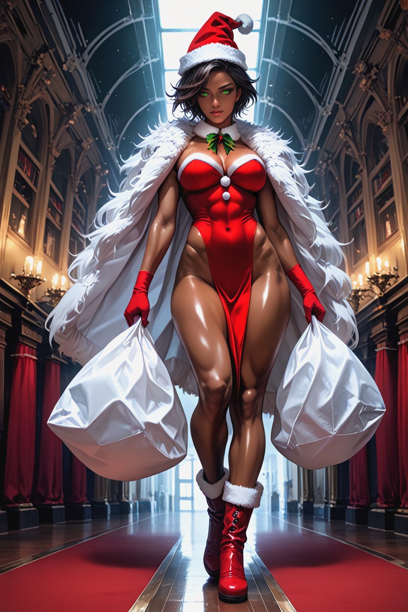 Fit, White Hair, Dark Brown Skin Hentai AI Porn