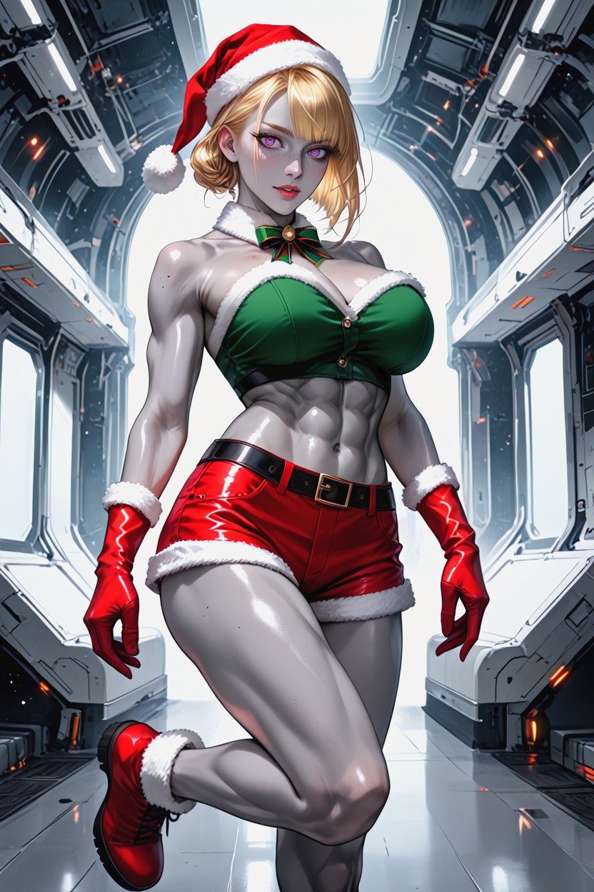 Large Massive Breasts, Santa Claus Skirt, Purple Eyes Hentai AI Porn