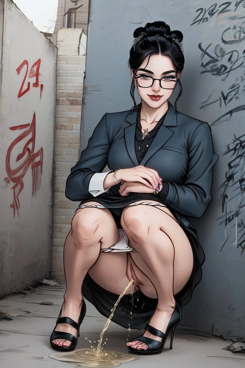 Perfect Anatomy, Graffiti On Walls, Clean Panties Pulled Down And Stretched Between Knees Hentai AI Porn