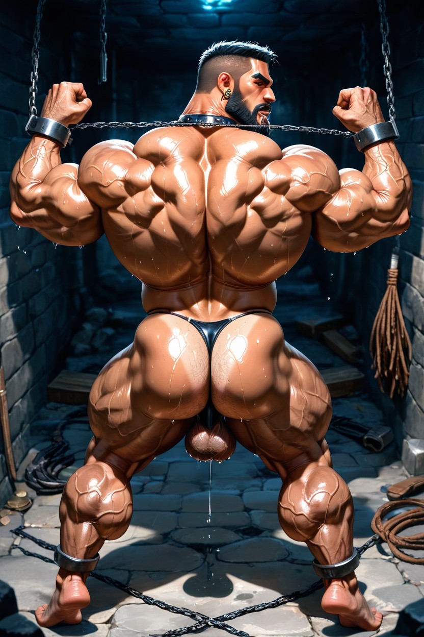 Dimly Lit, Dungeon, Long Strong Neck AI Gay Porn
