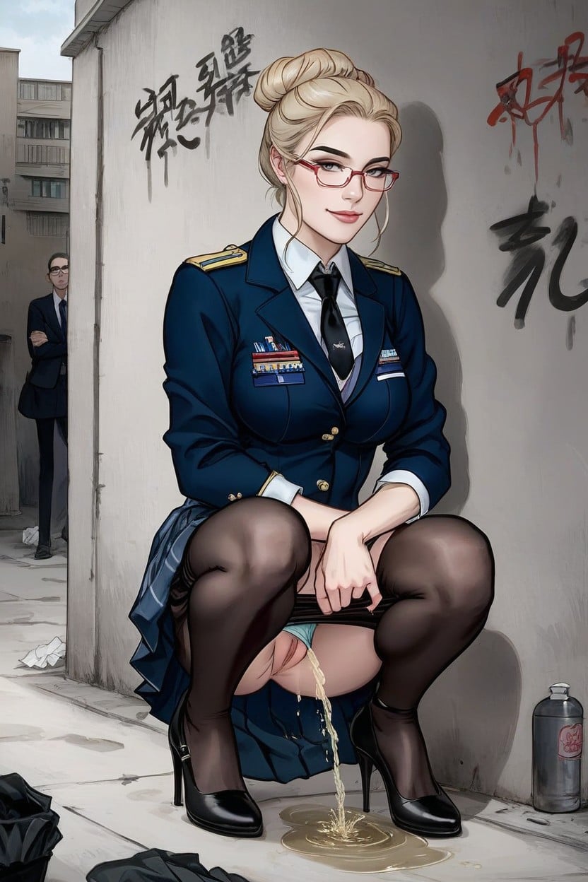 Pussy Pee, Blonde Hair, Stairs Hentai AI Porn