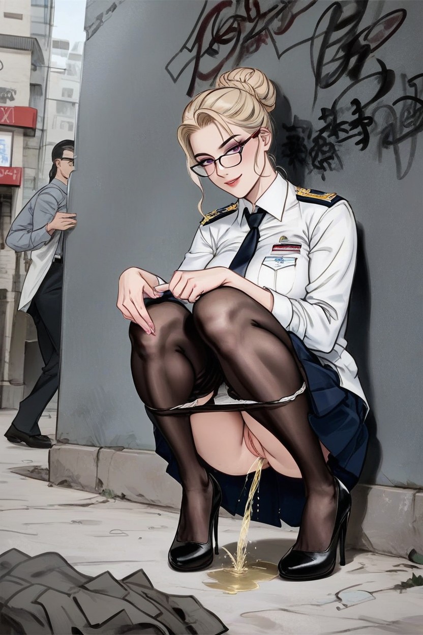 Uniform, Soft Shine, Cotton Beautiful Panties Pulled Down To The Legs Hentai AI Porn