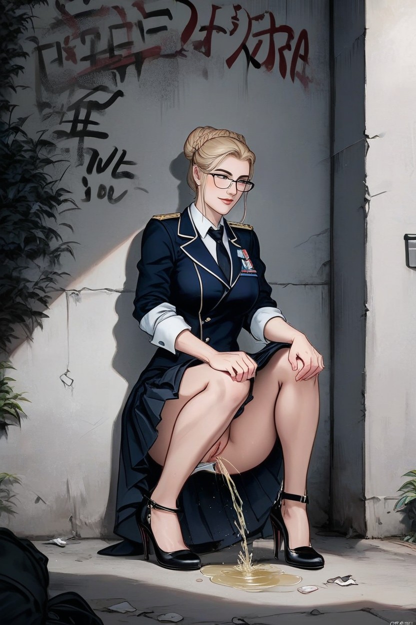Anatomically Accurate, Uniform Straight Skirt Is Lifted Above Knees, Slightly Layered Hentai AI Porn