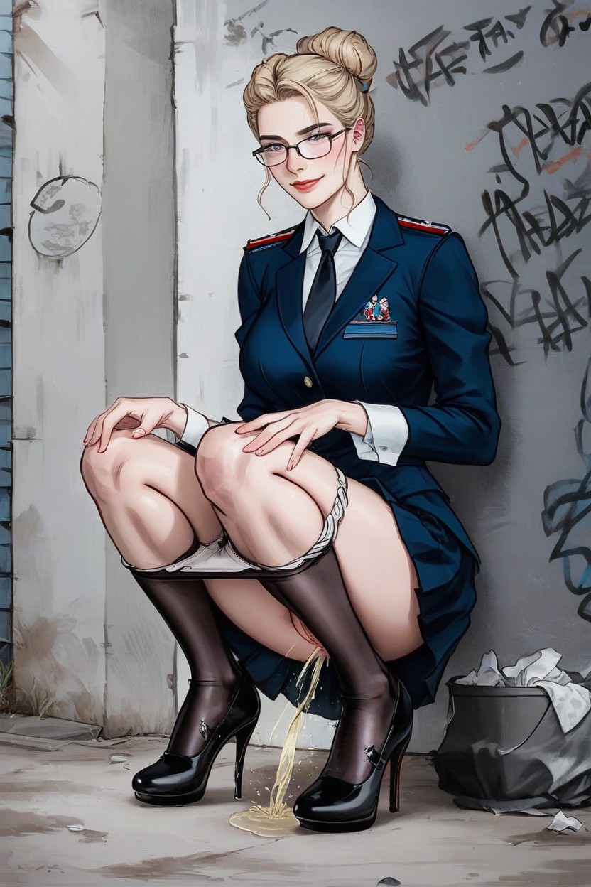 Against Wall, In The Alley, Uniform Miniskirt Is Lifted Above Hentai AI Porn