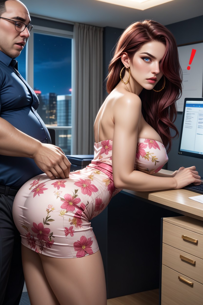 Sitting On Office Chair, Willowy Form;, Plump Ass Hentai AI Porn