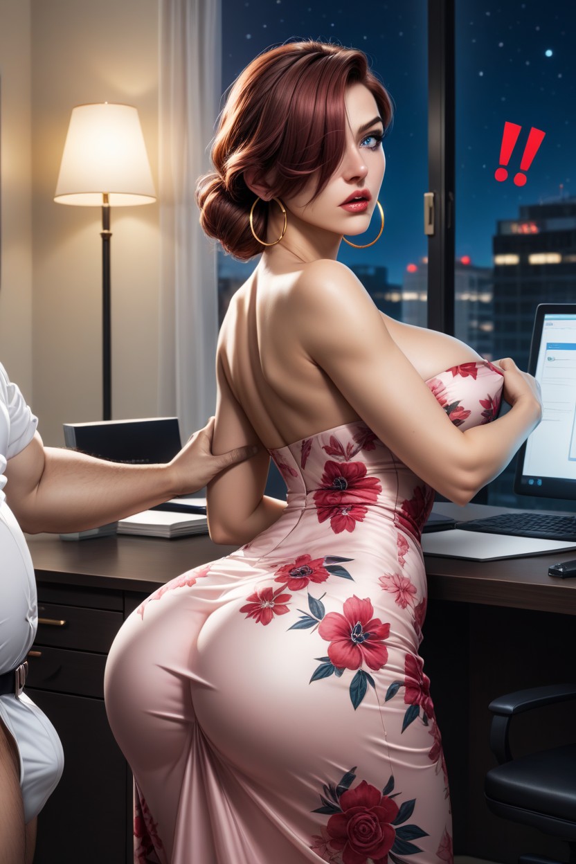 Gold Hoop Earrings, Side View, Working On Computer Hentai AI Porn