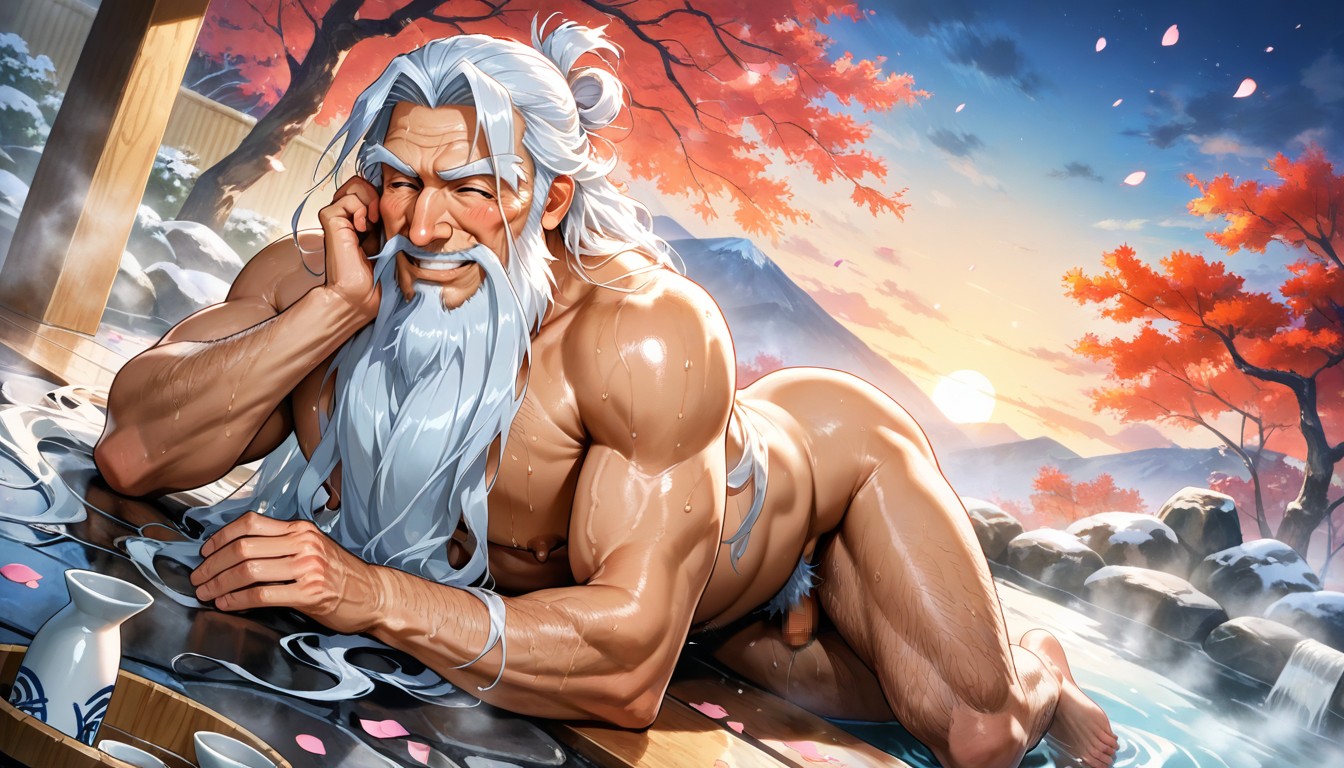 Full Body, Smile, Soak In A Hot Spring AI Gay Porn