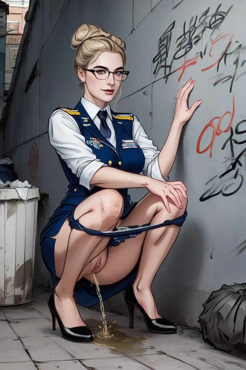 Pantyhose Pulled Down To Knees, Overflowing Trash Bins, Skinny Hentai AI Porn