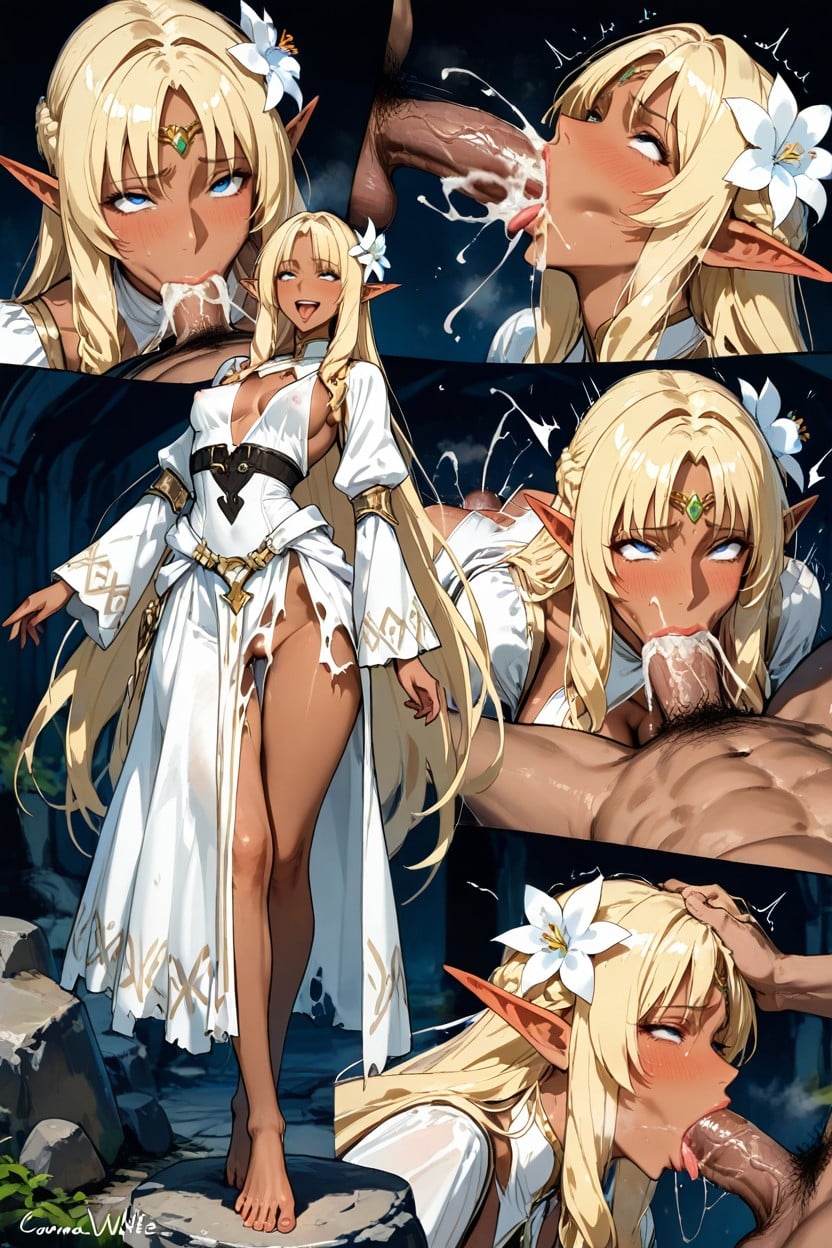Dark Skin Elf, Rock Stone Underground Cavern Setting, Cum String Splash Hentai AI Porn