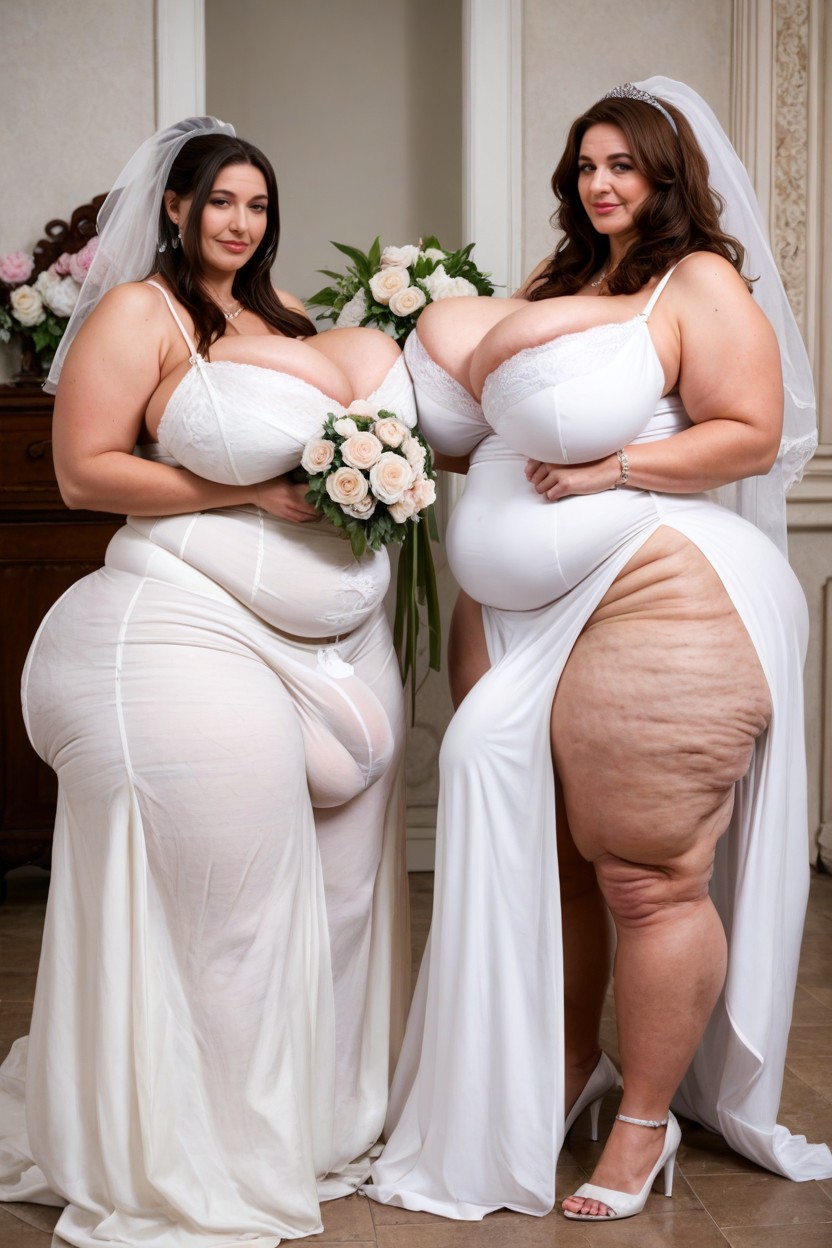 Beautiful, Obese Belly, Long Brown Hair AI Porn