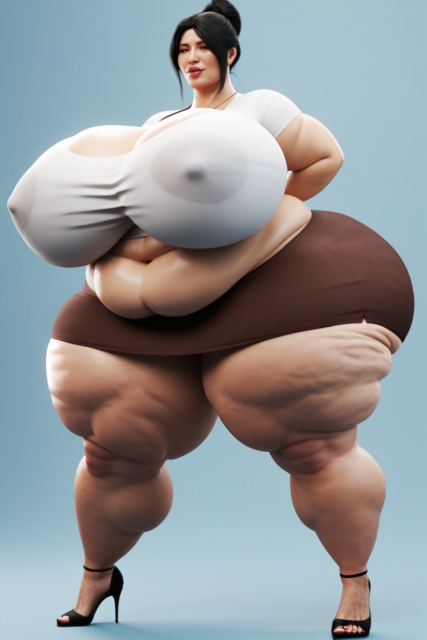 No Lipstick, Light Green Long Sleeved T-shirt, Overweight AI Porn