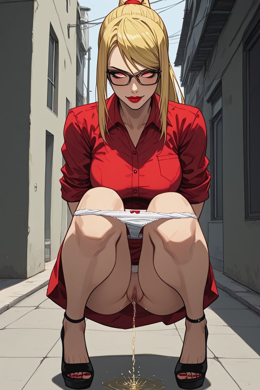 Face, Smoky Eyes, Panties Stretched Between Knees Hentai AI Porn