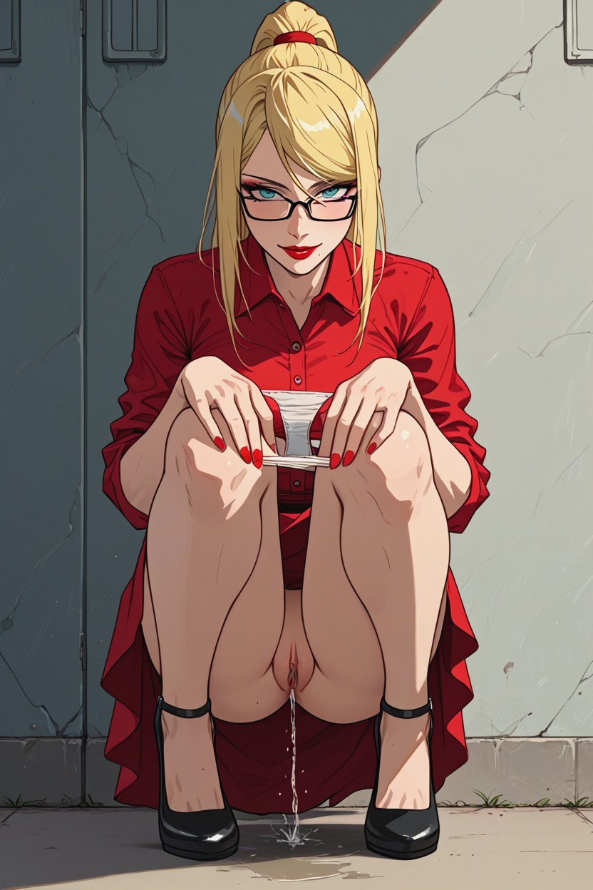 18+, Alone, Pulled Panties Strictly Onto Knees To Pee Hentai AI Porn