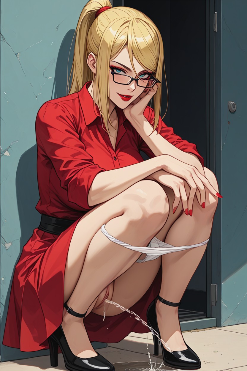 Glasses, Close Up View, Pee From Pussy Hentai AI Porn