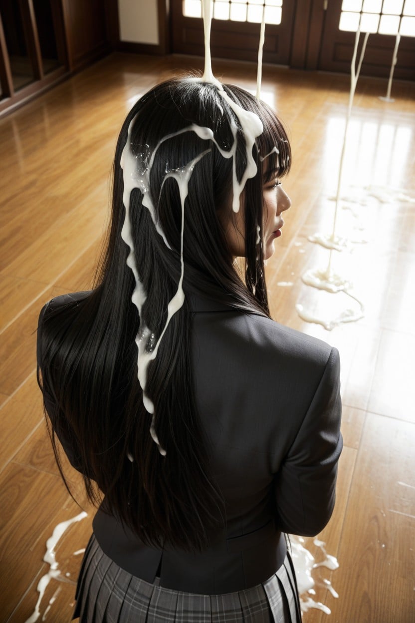Excessive Maximum Cum On Hair, 블런트 뱅, Extremely Voluminous Hair 아시아 AI 포르노