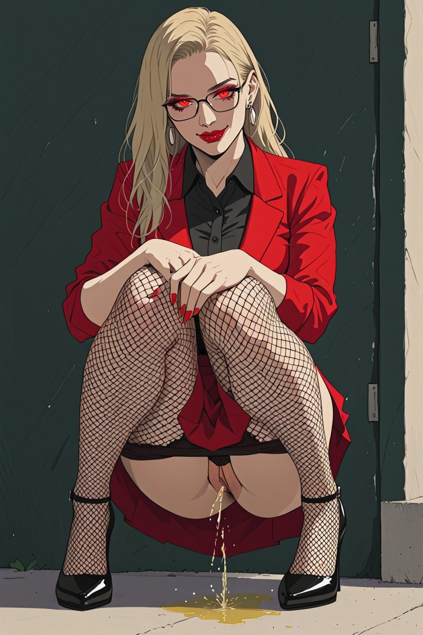 Holding Her Dress With Her Hands, Sexy Peeing, Extremely Beautiful Hentai AI Porn