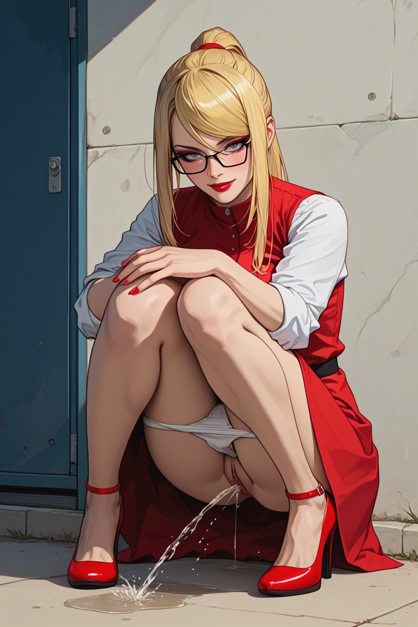 Desperately Peeing, 18+, Clean White Panties Down At Knees Level Hentai IA