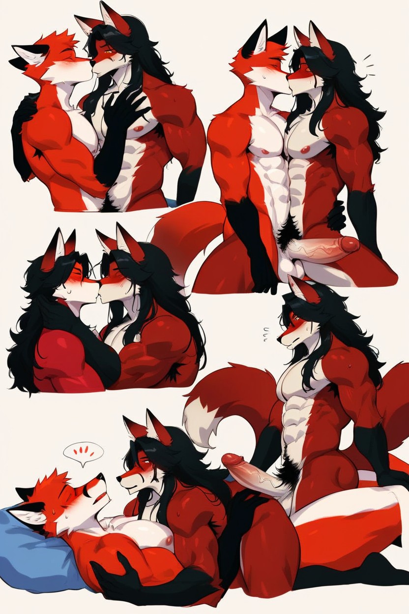 Muscular, Pubic Hair, Red Fox Furry AI Porn