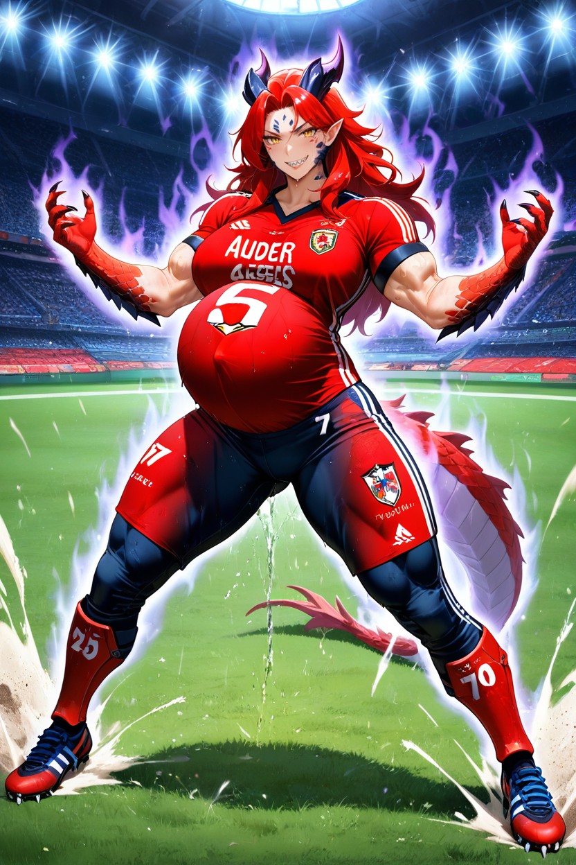 Pregnancy, Aura Of Intensity, Tight Red Soccer Jersey Hentai IA