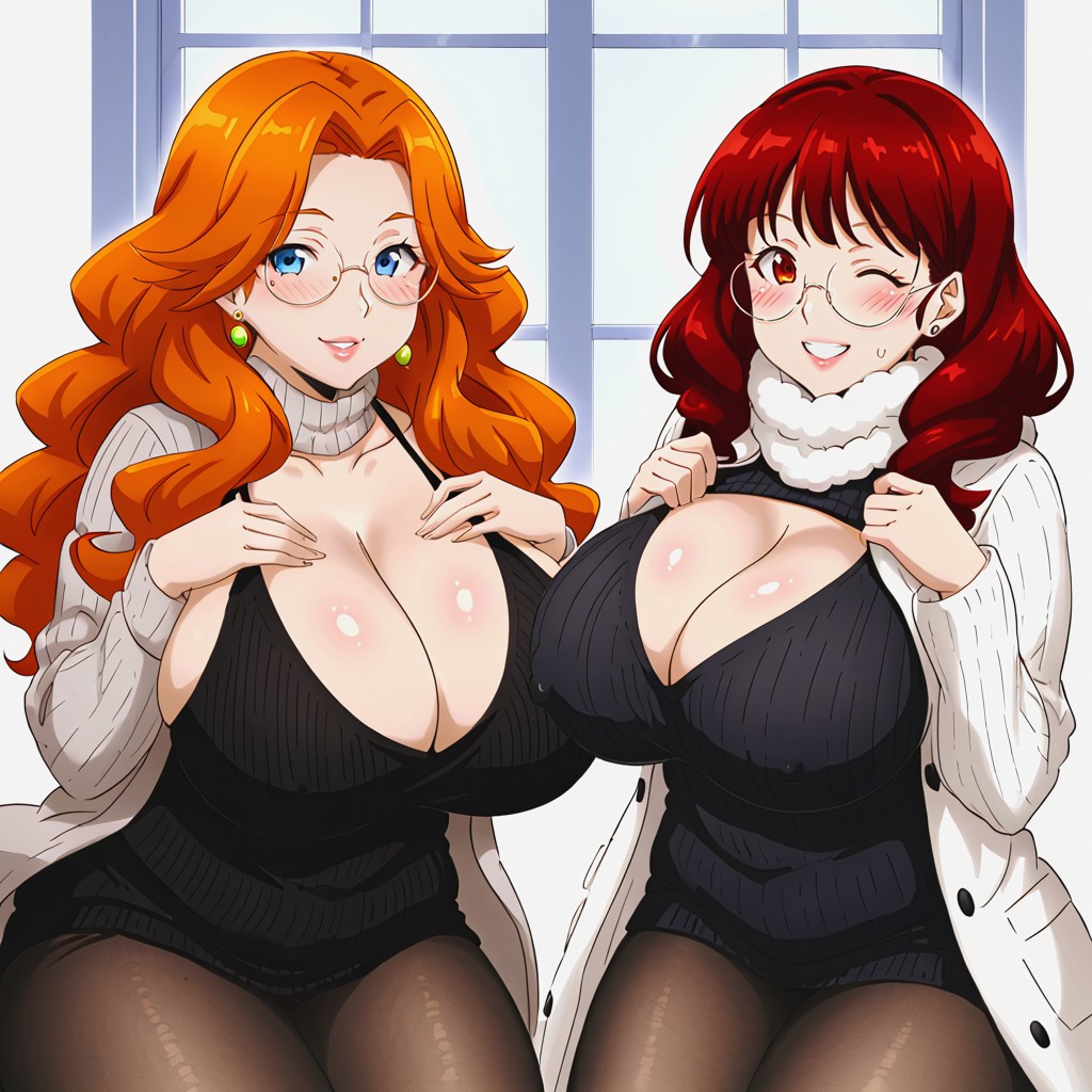 Milf, Wavy Hair, Black Fleece Tights Hentai AI Porn