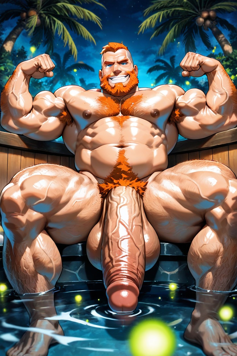 Sitting Down Legs Spread, Smug Expression, Ginger AI Gay Porn