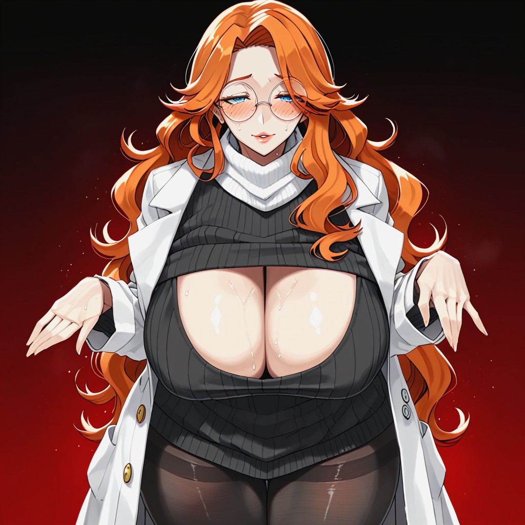 Full Thighs, Round Glasses, Form-fitting Sweater Hentai AI Porn