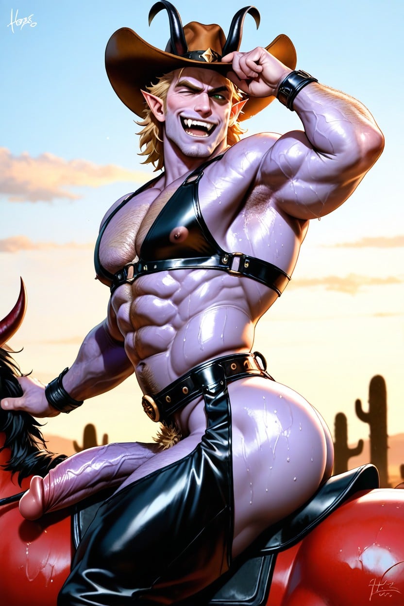 Fangs, Naked, Blonde Hair ゲイAIポルノ