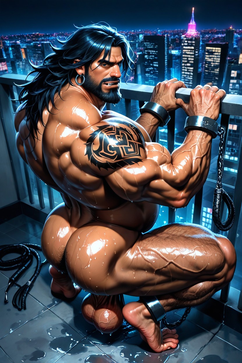 Hyper Muscular Body, Wide Back, Top Down AI Gay Porn