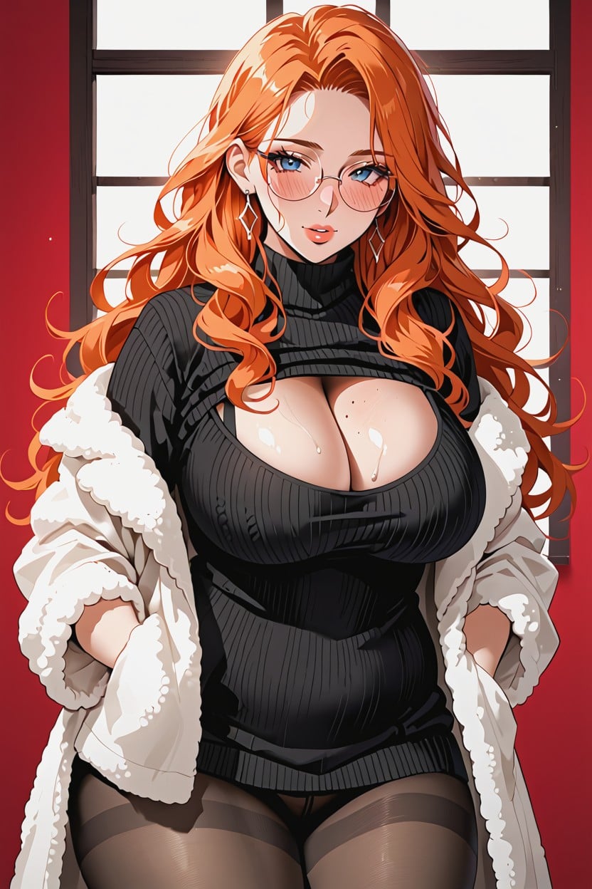 Long White Camel Wool Coat, Motherly Appearance, Gigantic Tits Hentai AI Porn