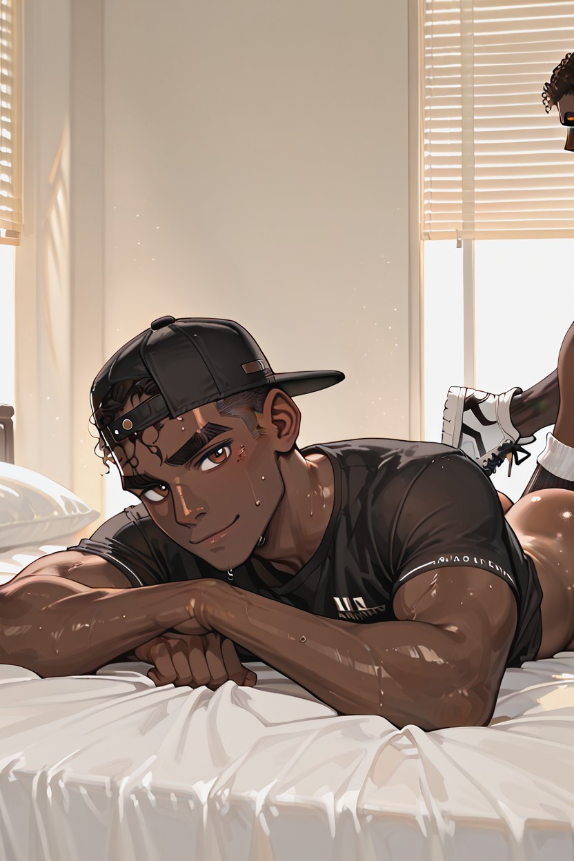 Ultra Deep Dark Skin Tone, Long Socks, Bed AI Gay Porn