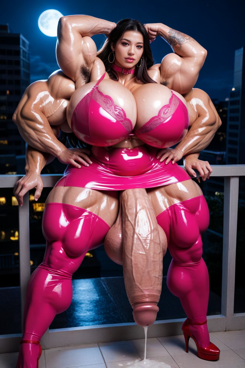 Pink Lace Bra, Super Huge Muscles, Growth Shemale AI Porn