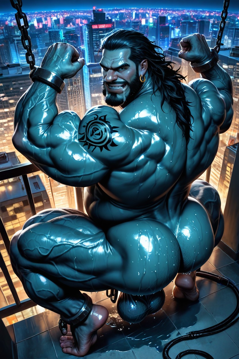 Hyper Muscular Body, Top Down, Detailed Muscles AI Gay Porn