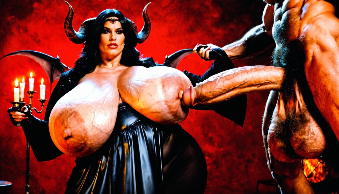 Impossibly Colossal Sagging Balls, Devil, Perfect Gorgeous Ass Shemale AI Porn