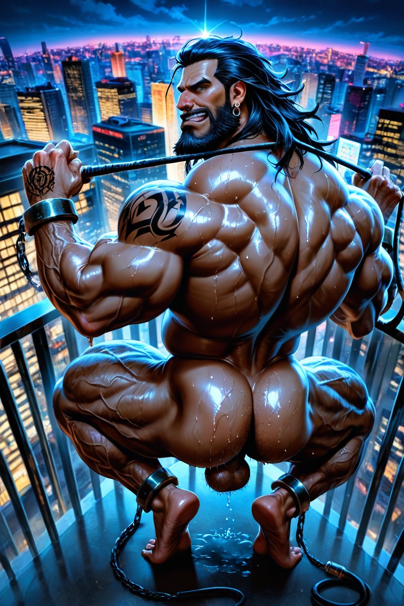 Shackles On Wrists, Side View, Muscular Legs AI Gay Porn