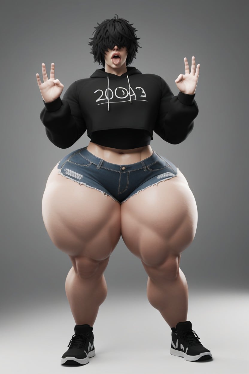Thick Thighs, スキニー, One Hand Blowjob Gesture ゲイAIポルノ