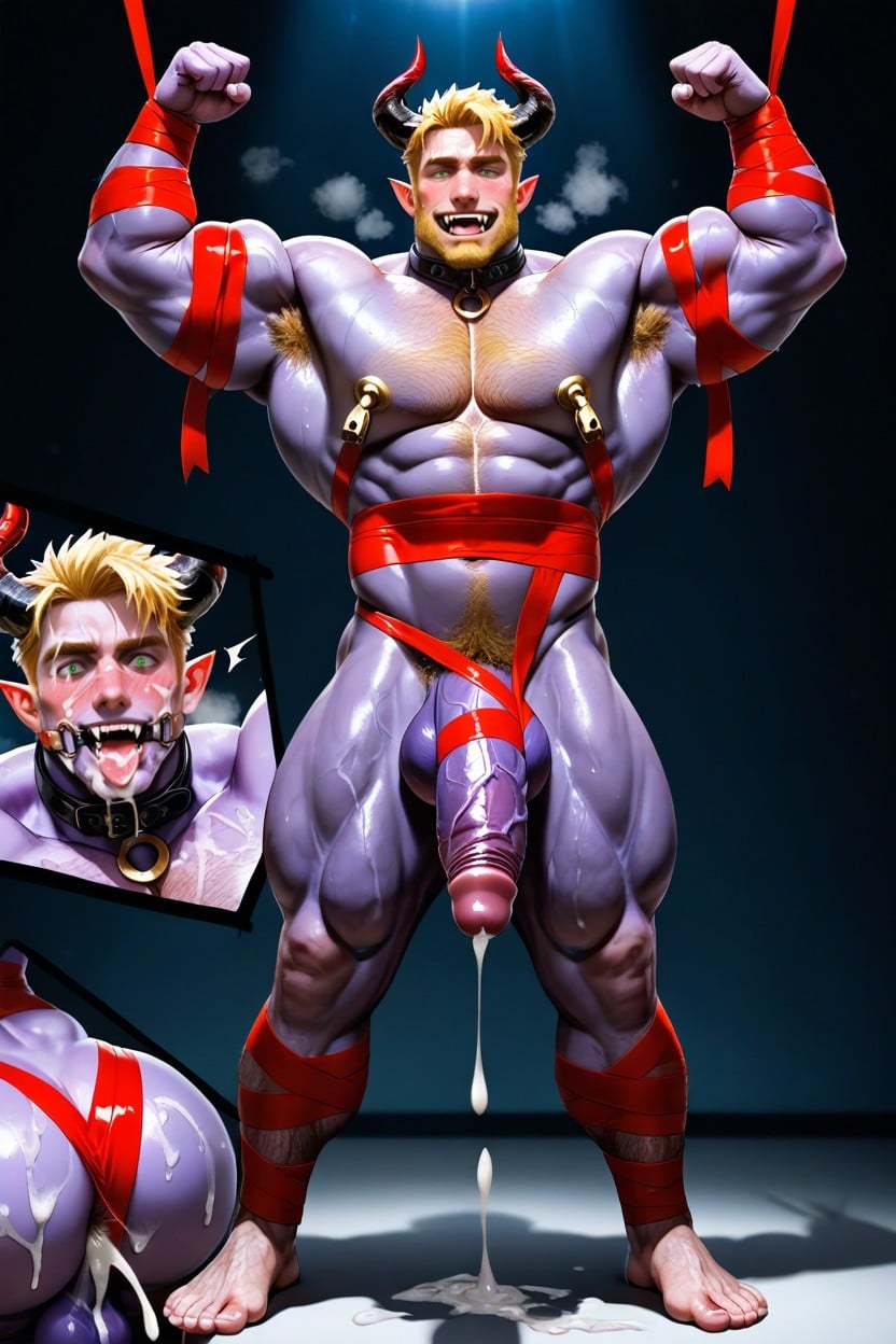 Anus Puckered, Looking At Viewer, Wrapped Up In Red Ribbon AI Gay Porn