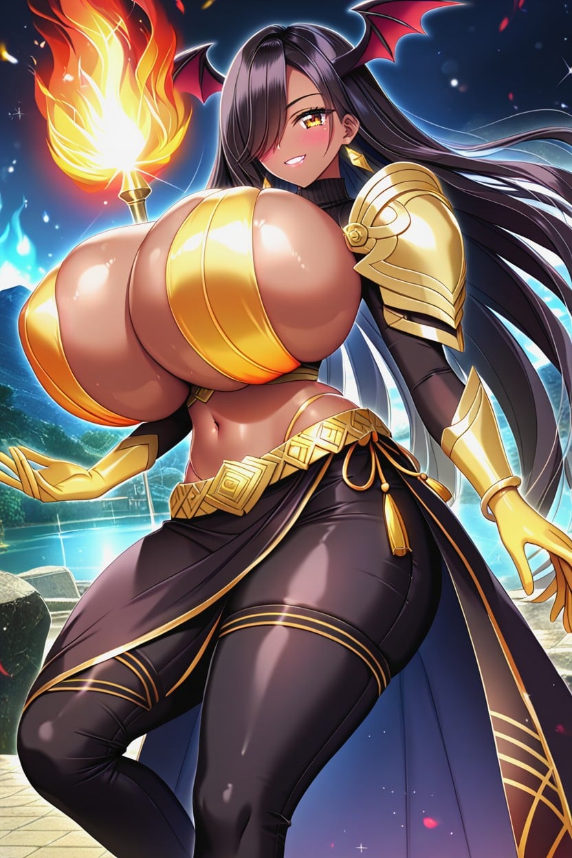 Wide Hips, Gold Thong, Colossal Breasts Hentai IA