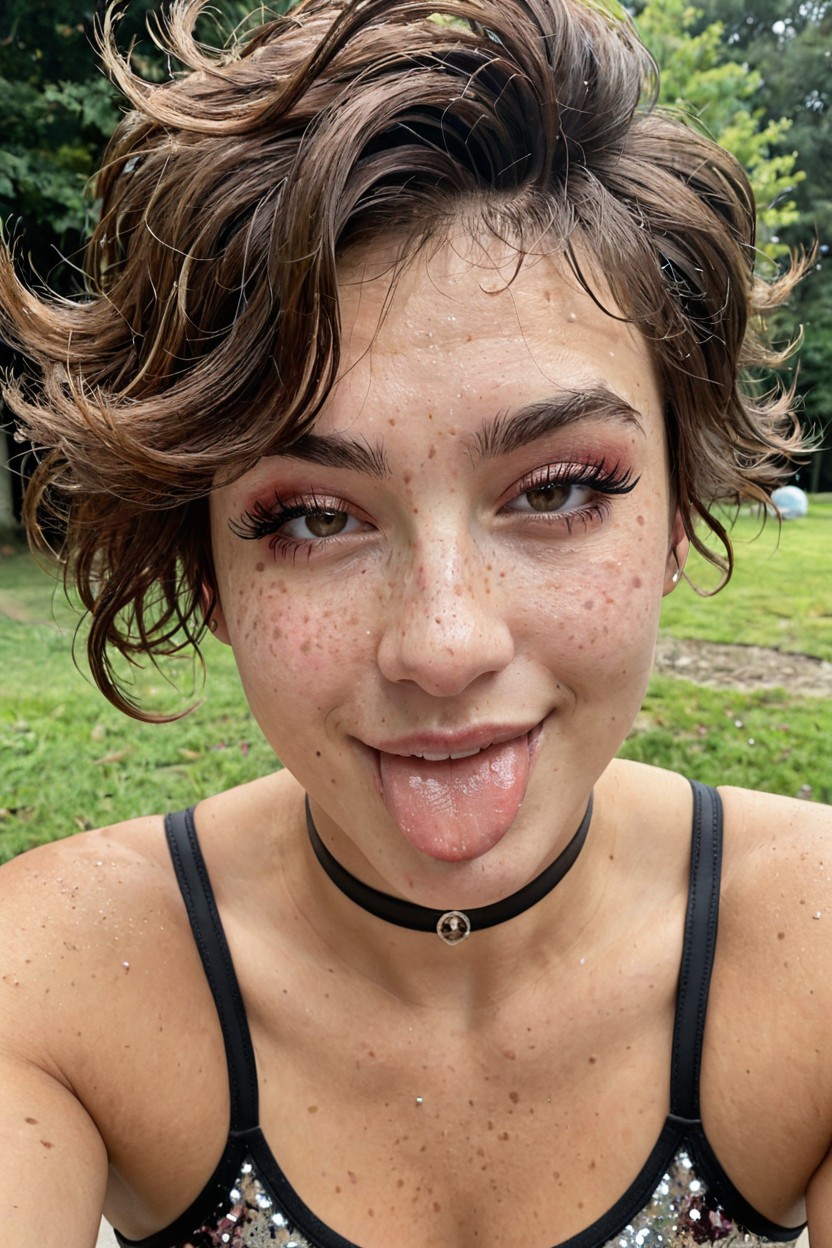 Pixie Cut, Blush, Brown Hair AI Porn