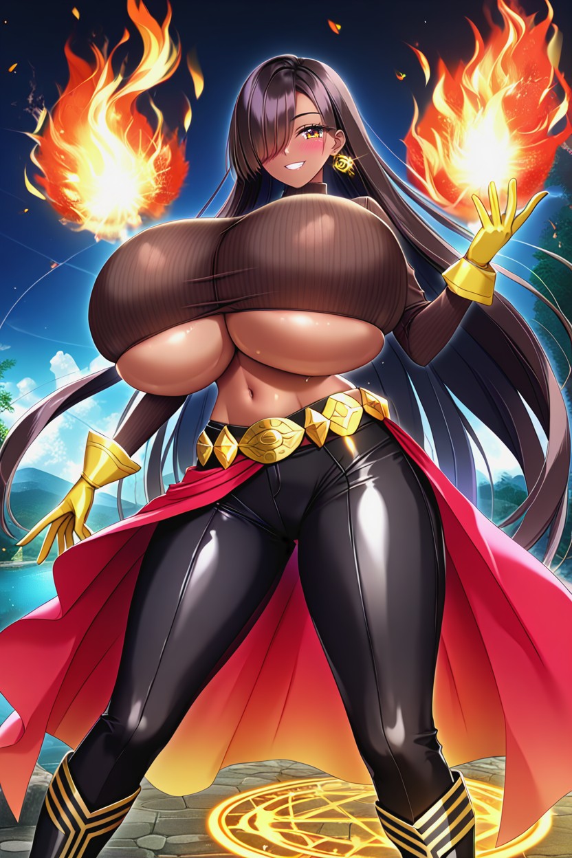 Fire Magic, Colossal Breast, Black Boots Hentai AI Porn