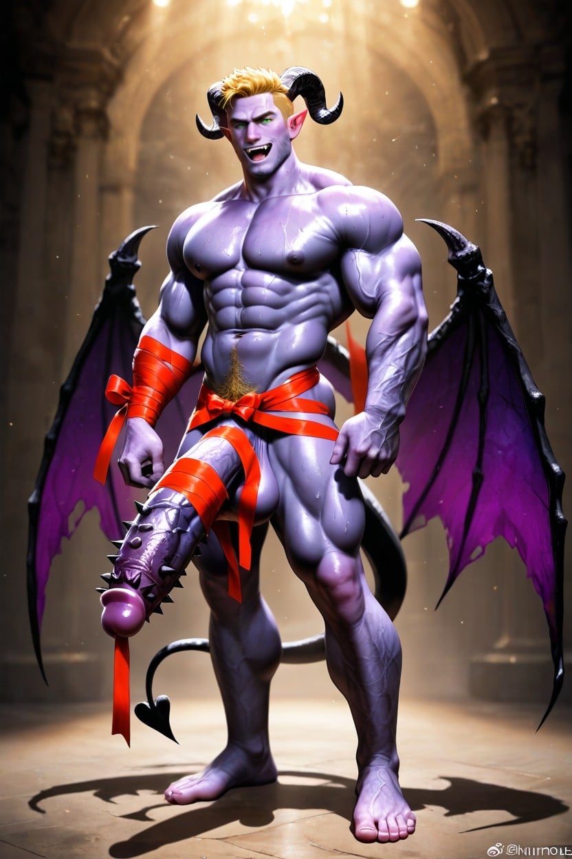 Ribbon Full Body Wrap, Rim Lighting, Large Demon Wing AI Gay Porn