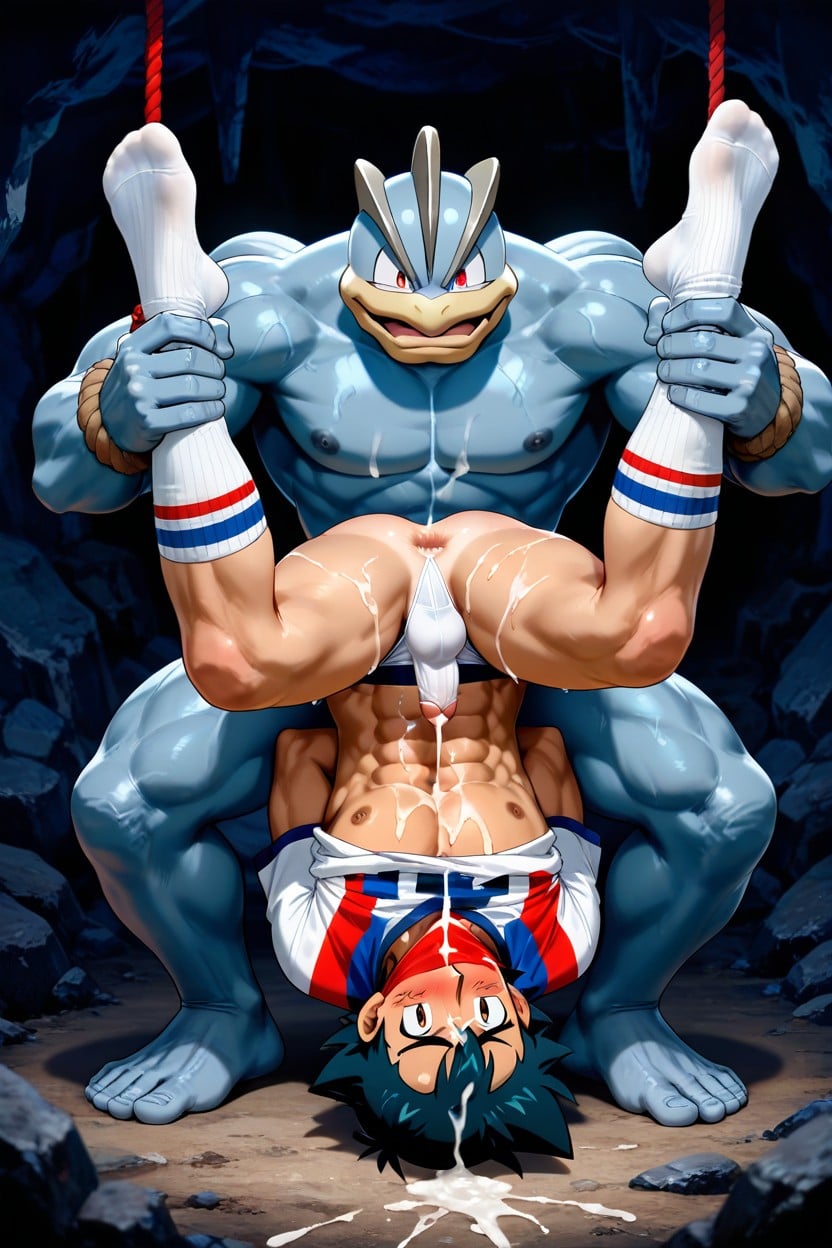 Focus On Socked Feet, Cum On Body, In A World Of Pokemon AI Gay Porn