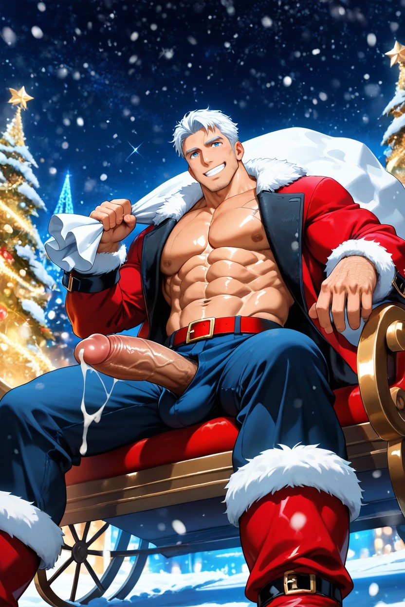 Man, Large Festive Belt, Snowy ゲイAIポルノ