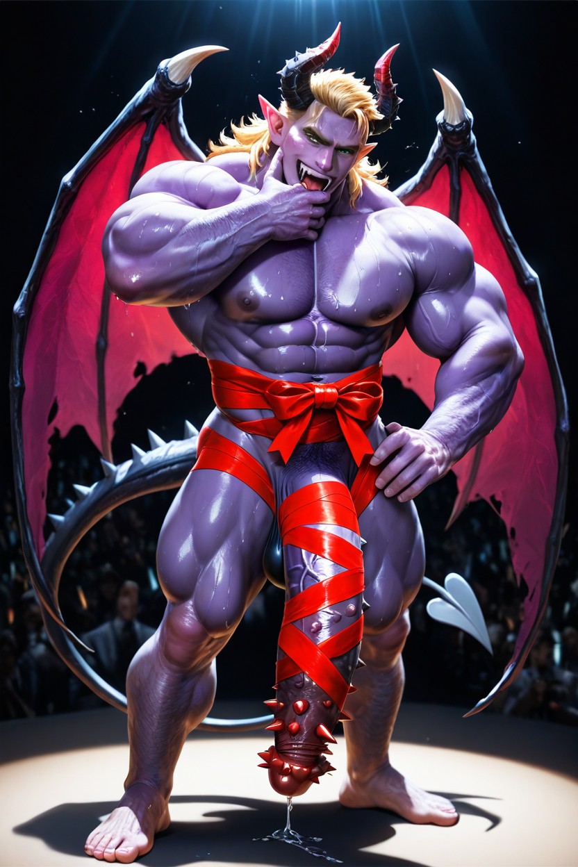 Tail, Wrapped Up In Red Ribbon, Autofellatio AI Gay Porn
