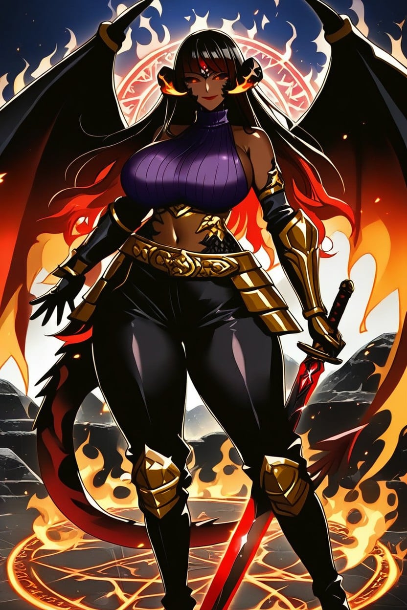 "au'ra From Ffxiv, Volcano Elemental, Black Hair Red Hair AI Porn