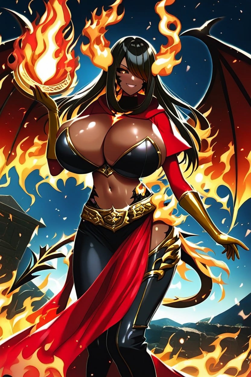 Colossal Breasts, Exposed Navel, Red Cropped Turtleneck Hentai AI Porn