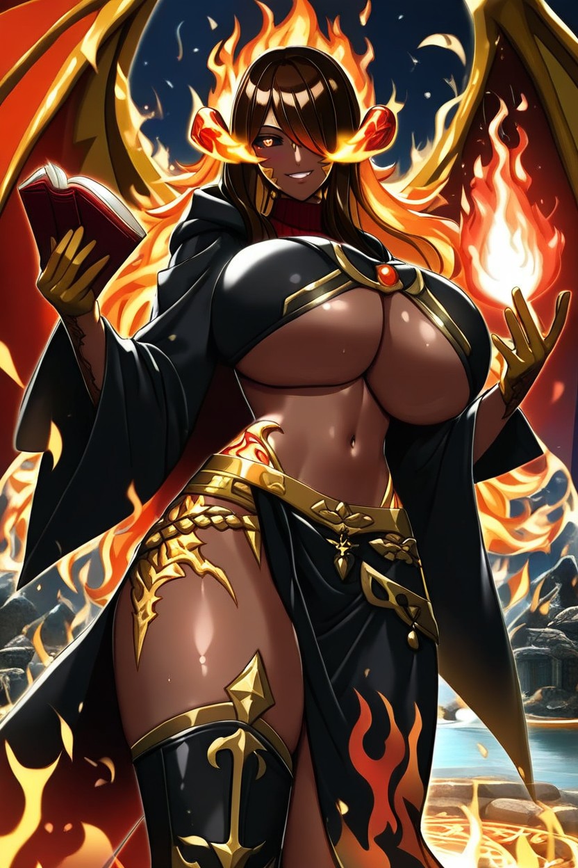 Wide Hips, Orange Eyeliner, Book Hentai AI Porn