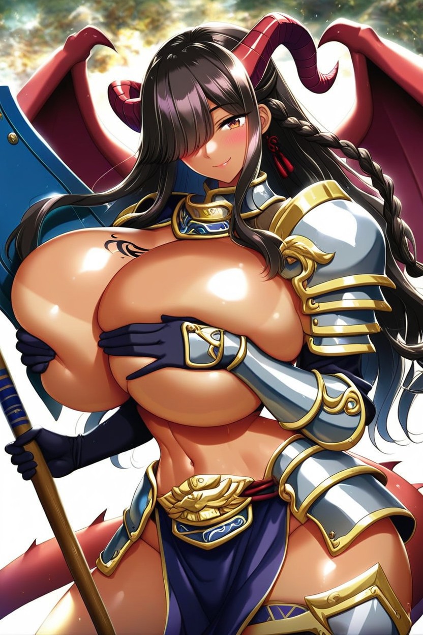 Hair Covering One Eye, Gold Shoulder Armor, Long Hair AI Porn