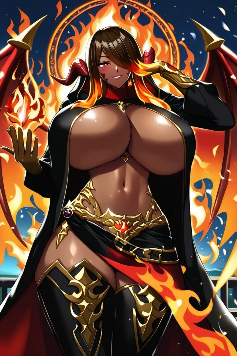 "au'ra From Ffxiv, Front View, Fiery Hair Hentai AI Porn