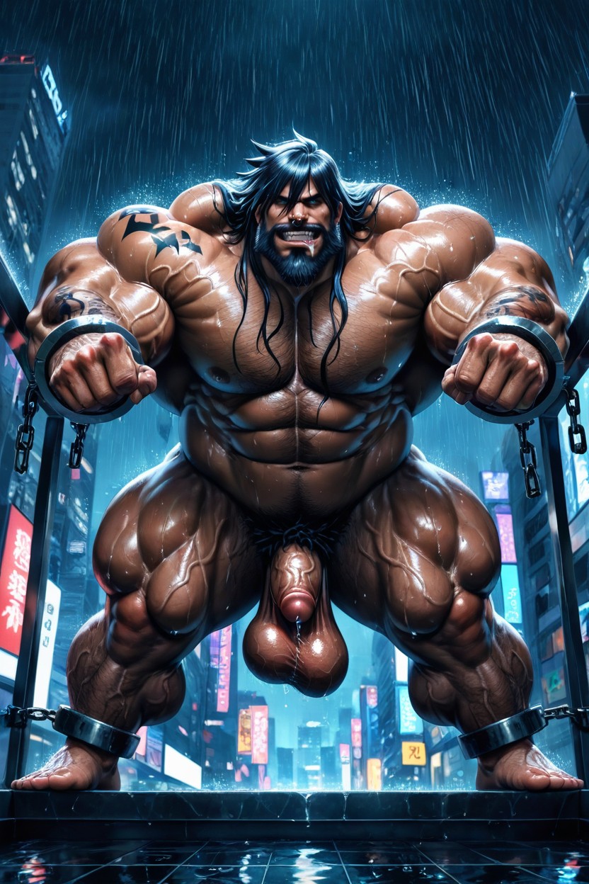 Sweaty, Dark Tanned Skin, Crotch Hanging Balls AI Gay Porn